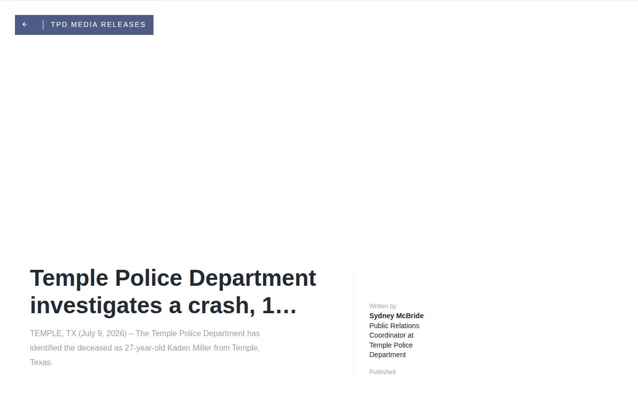 Temple Police official Bell County media release archive