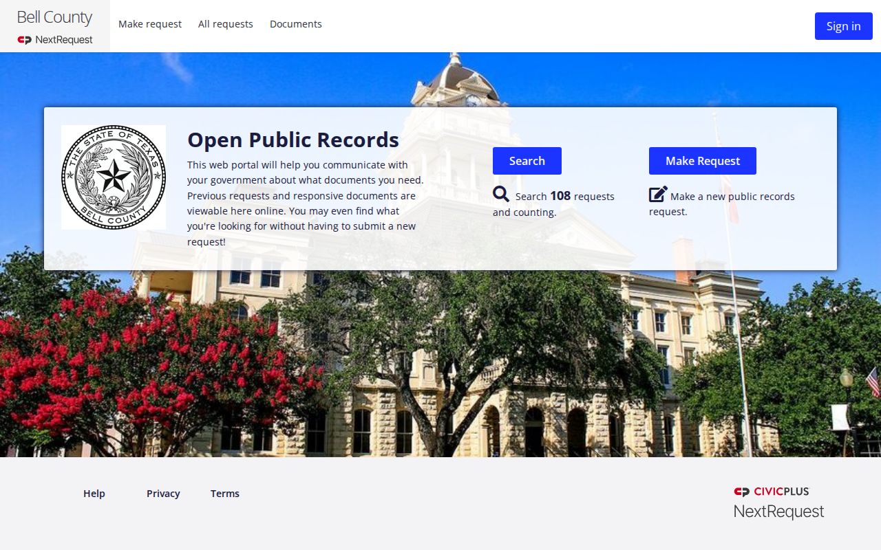Bell County Sheriff booking records request portal