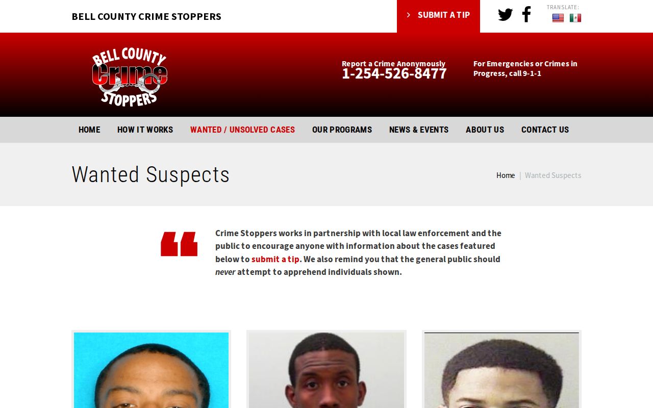 Bell County Crime Stoppers official most wanted page